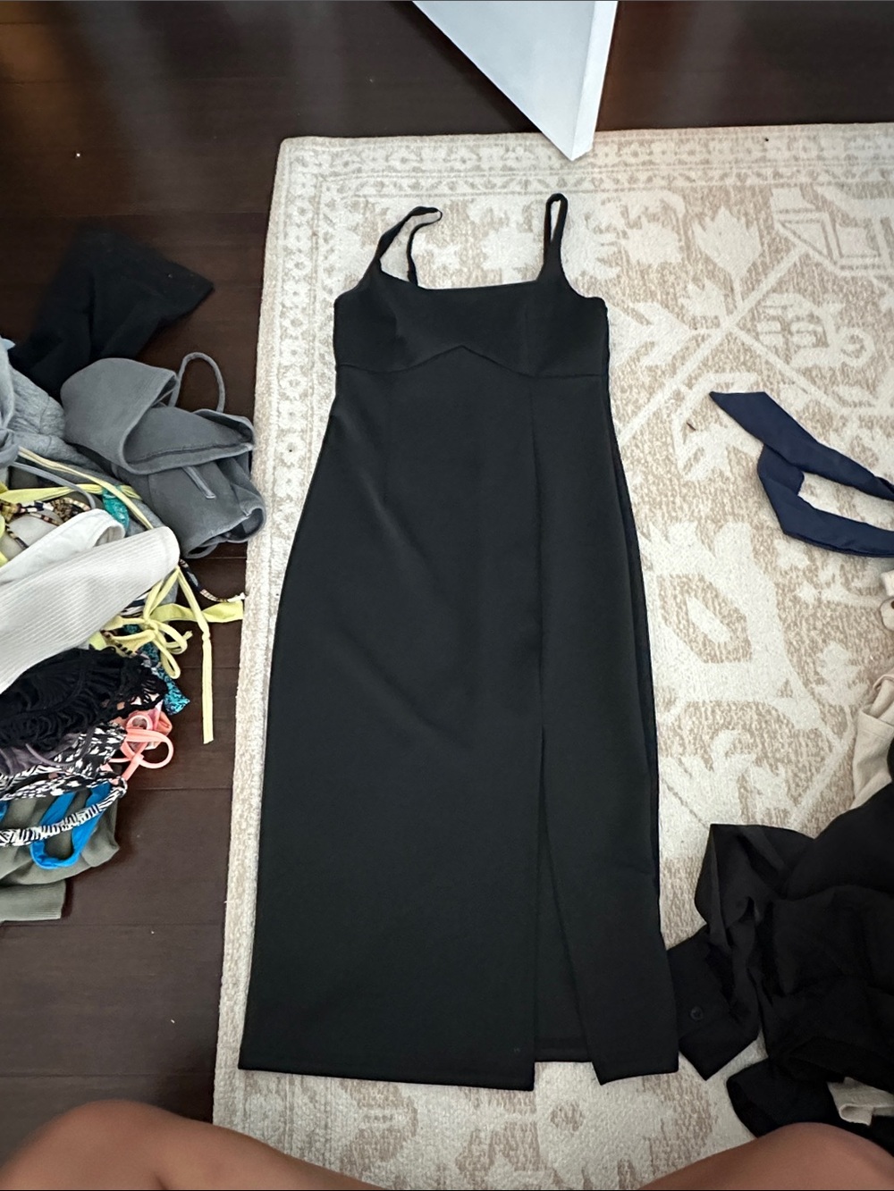 Elegant Black Spaghetti-Strap Midi Dress